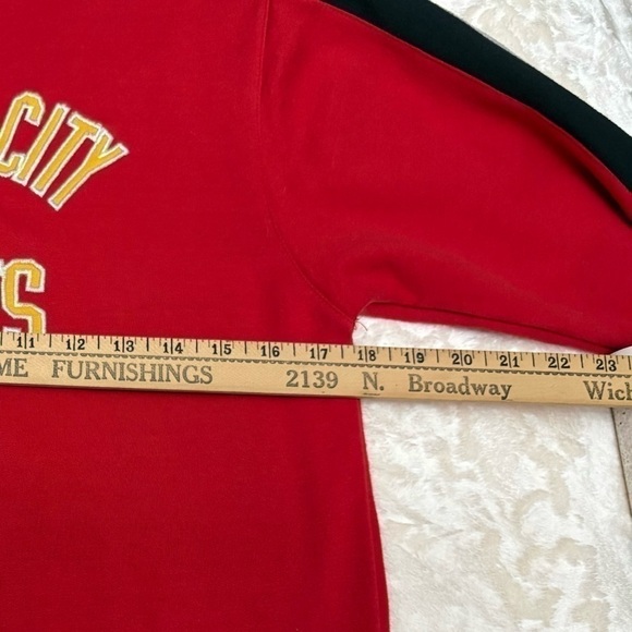 Taylor Swift FAV KC Chiefs red Y2K EUC embroidered logo black & gray stripe YL - Picture 10 of 10